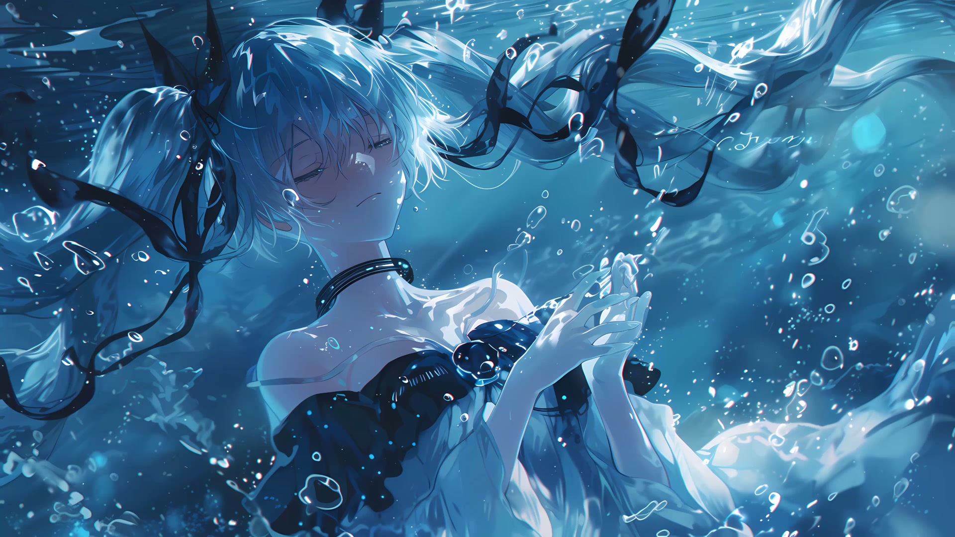 水中闭目少女