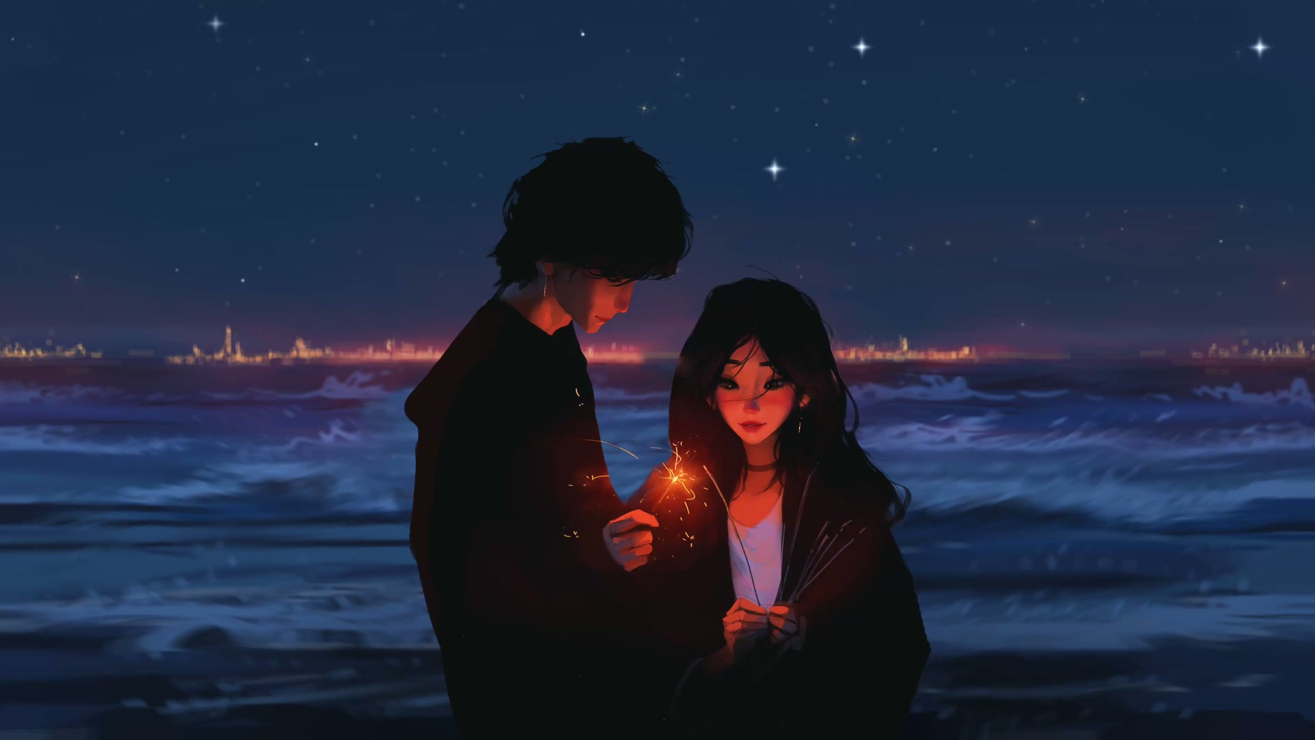 浪漫海边烟花