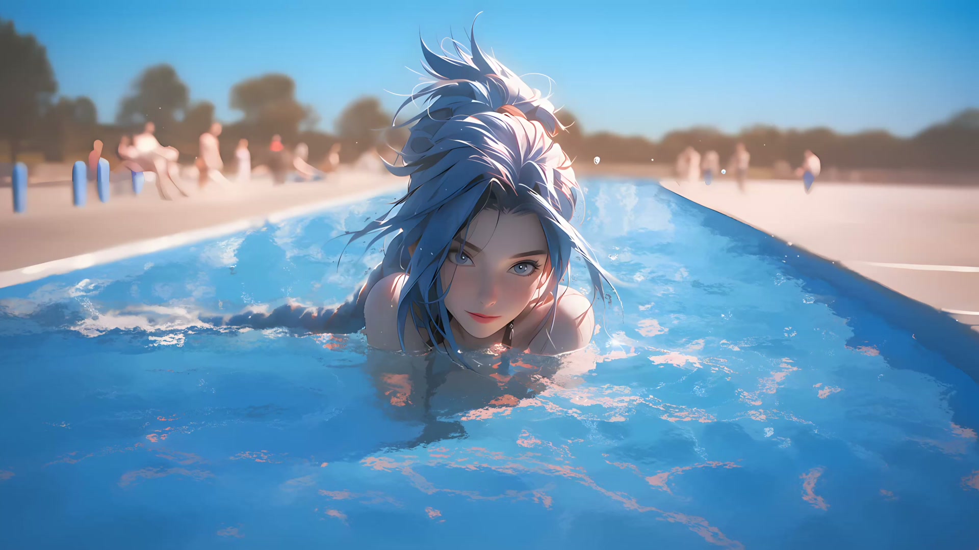 蓝发少女游泳