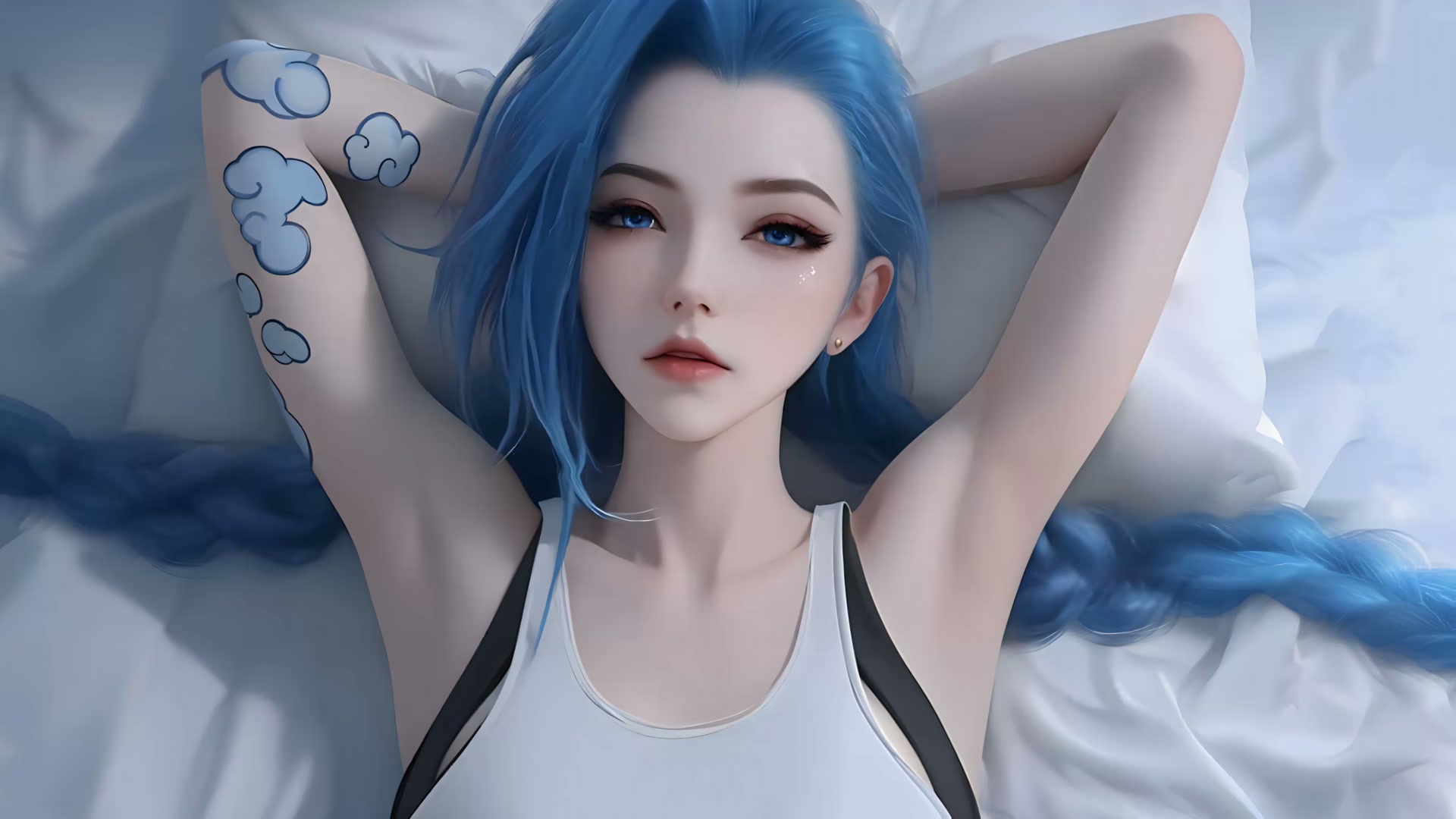 蓝发少女躺卧