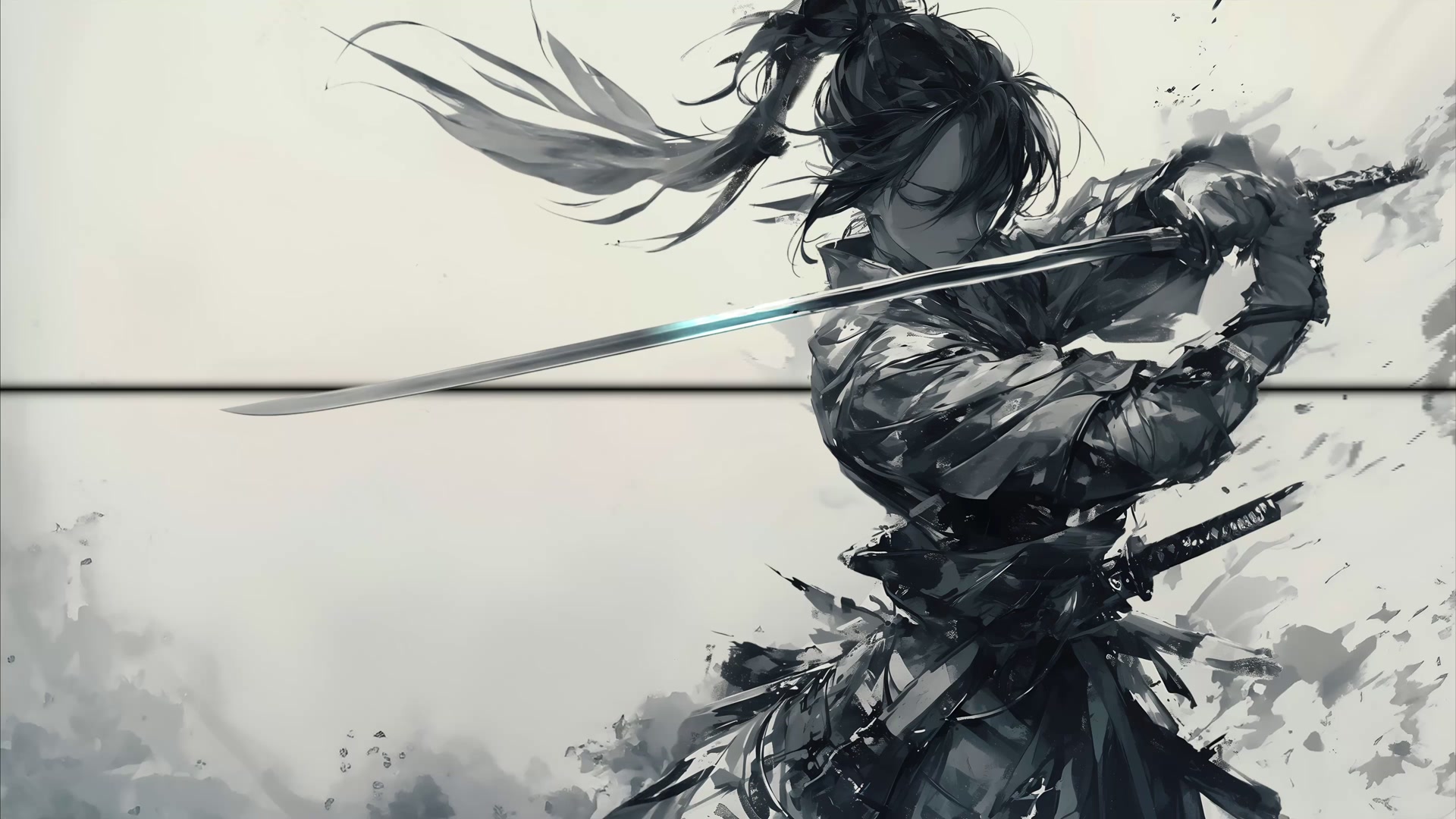 水墨武士挥剑