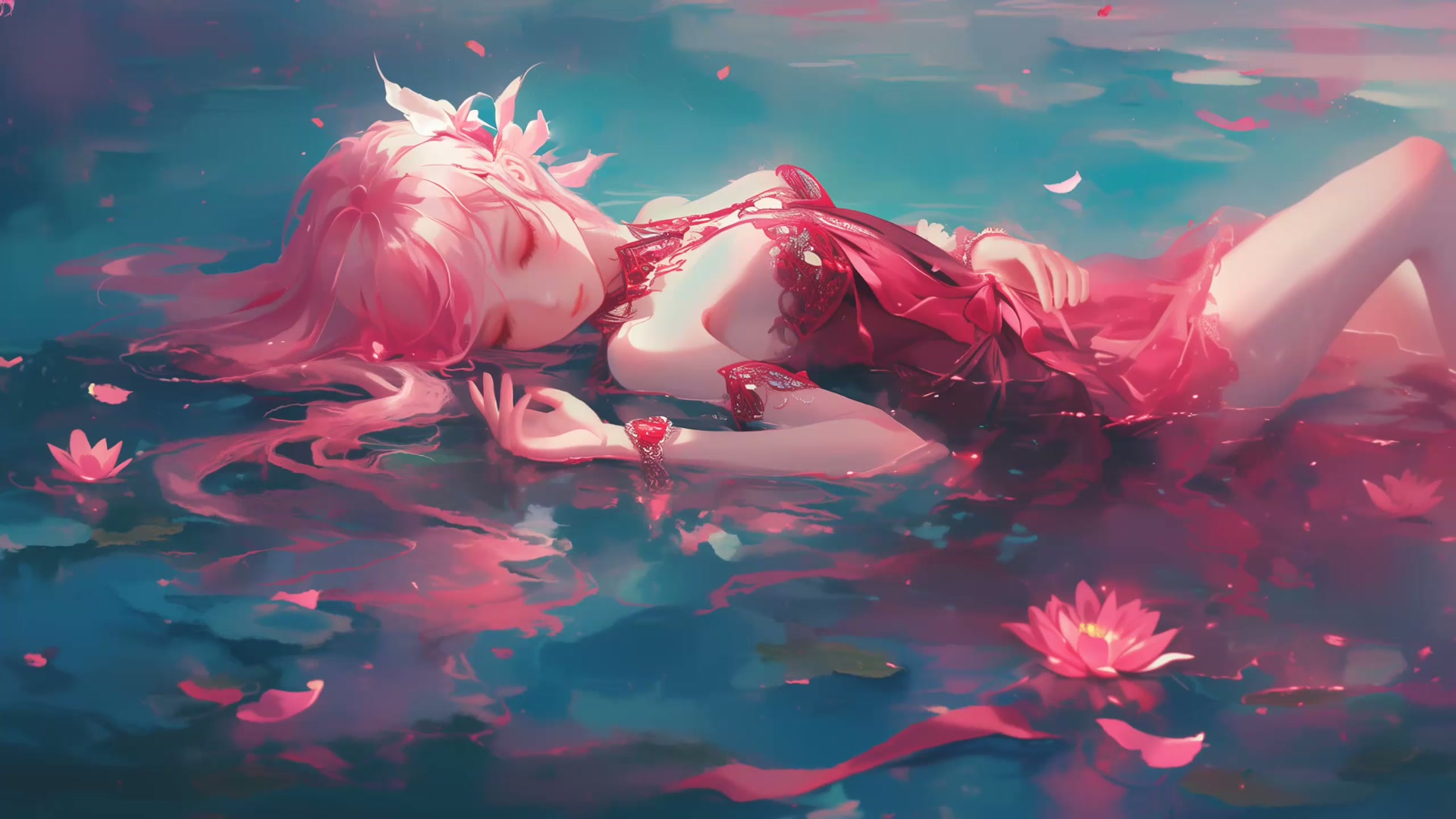 粉发少女漂浮