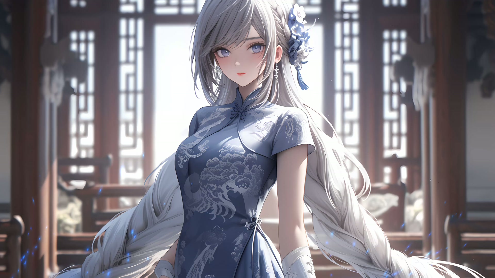 银发旗袍少女
