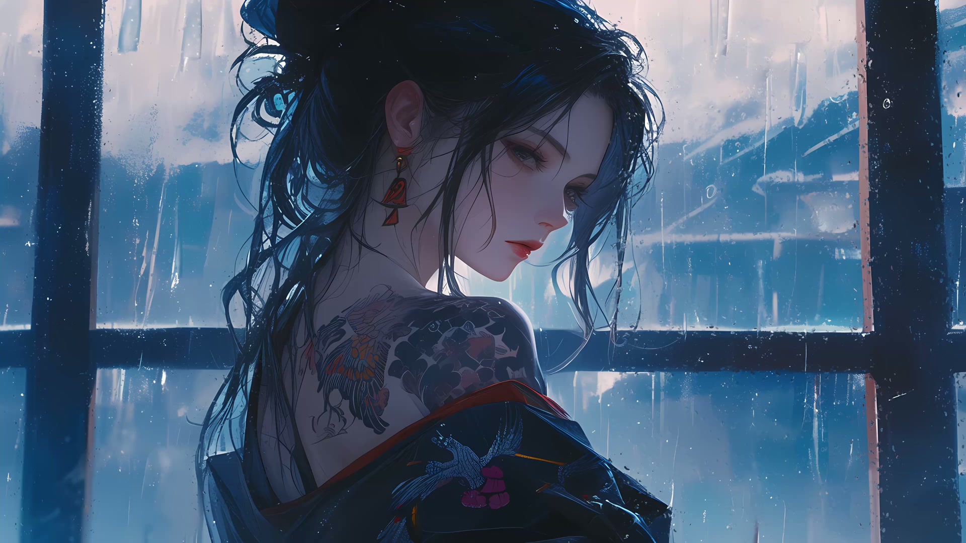 雨夜纹身少女