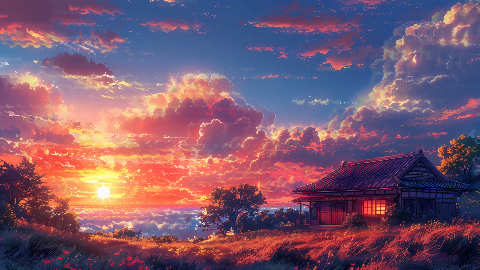 唯美夕阳小屋