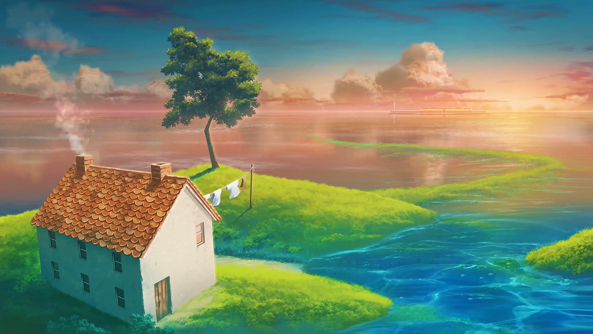 海边小屋炊烟