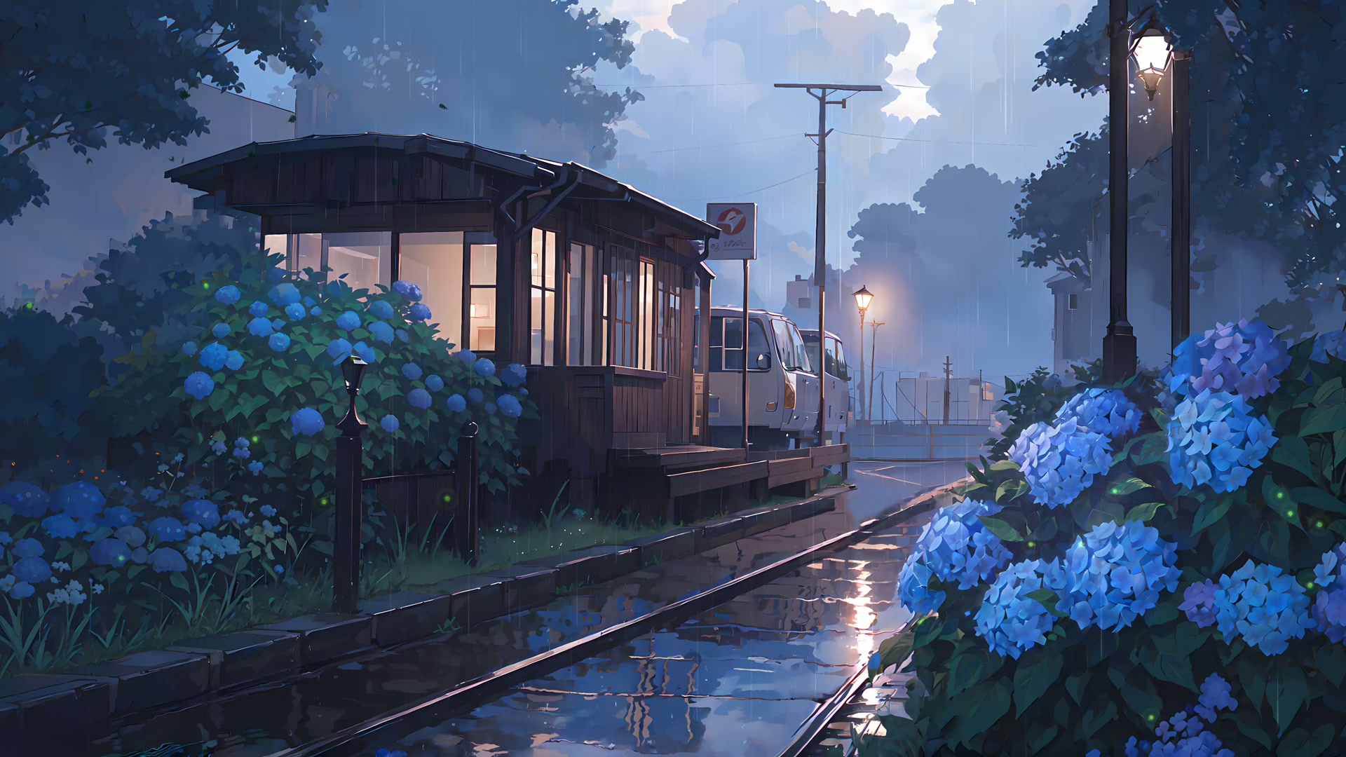 雨夜蓝色绣球