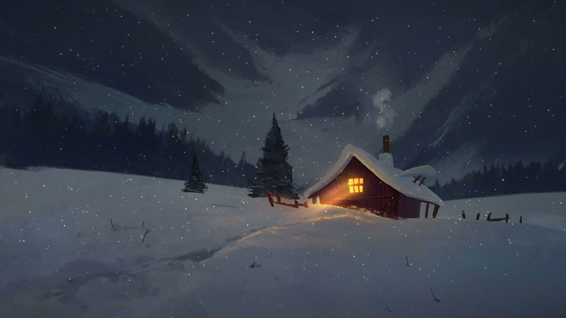 雪夜温暖小屋