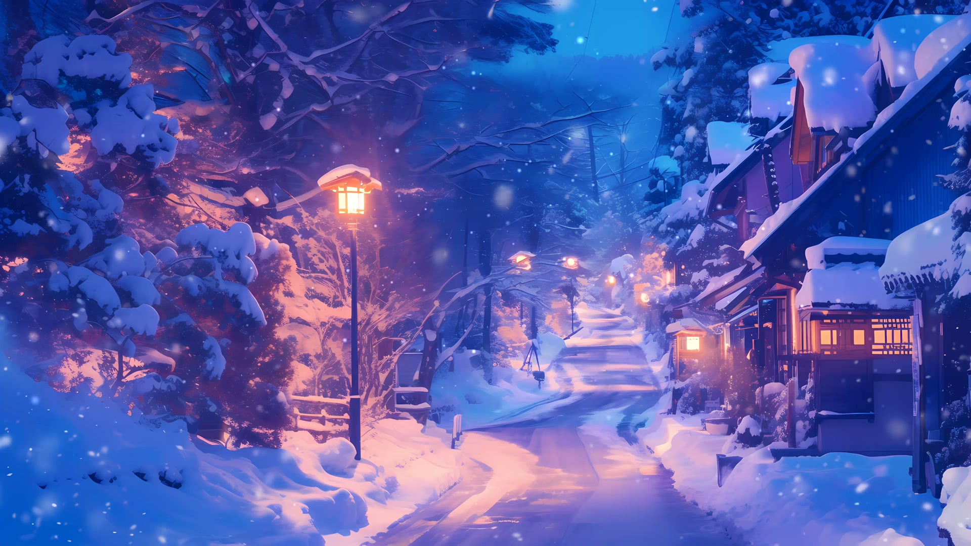 雪夜静谧村庄