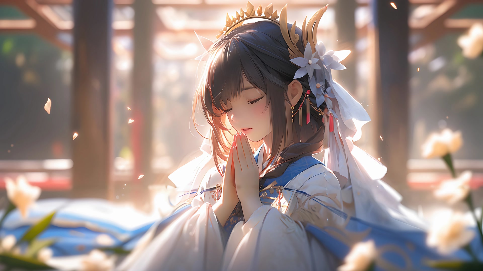 少女闭目祈祷