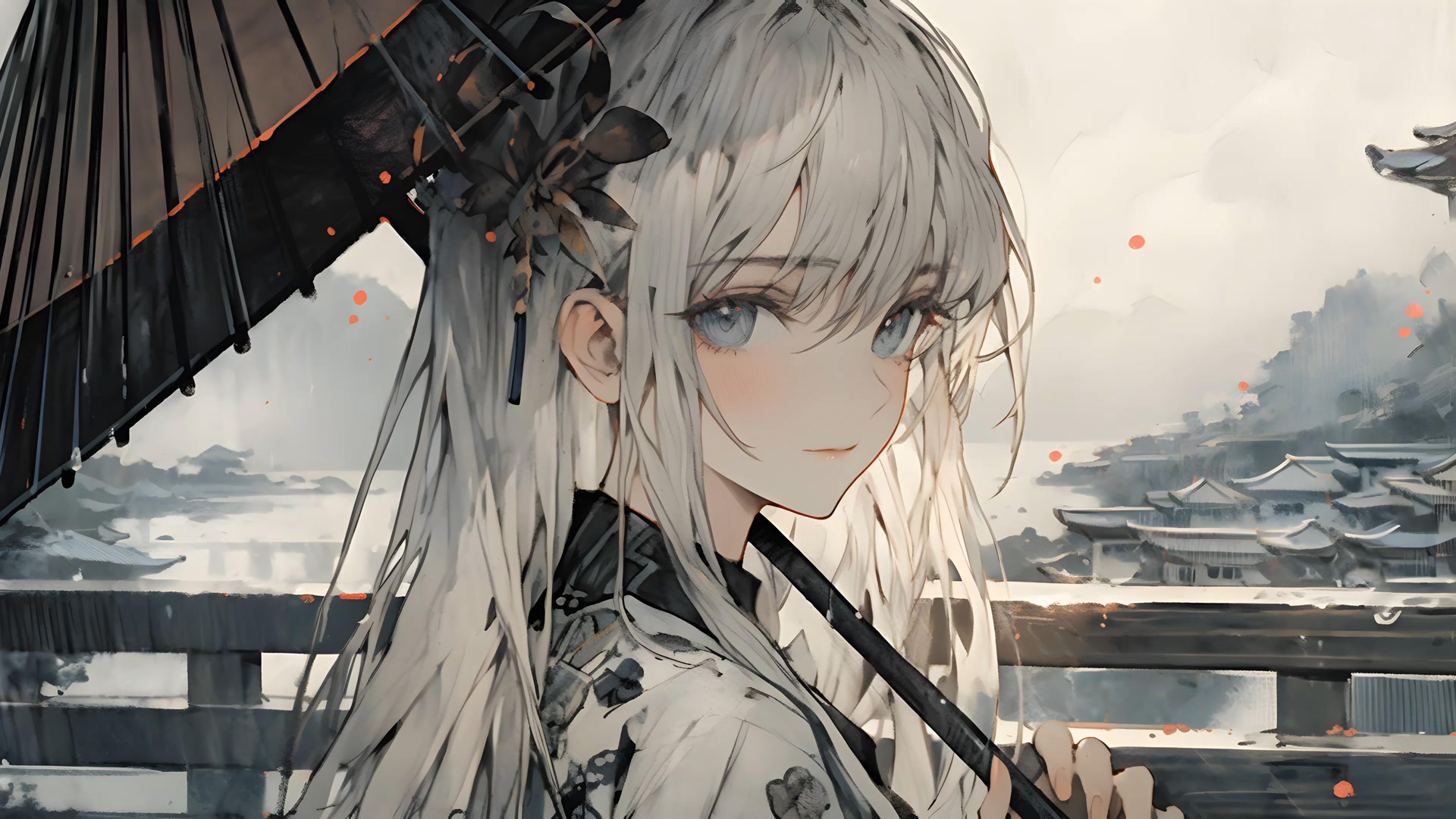 撑伞白发少女
