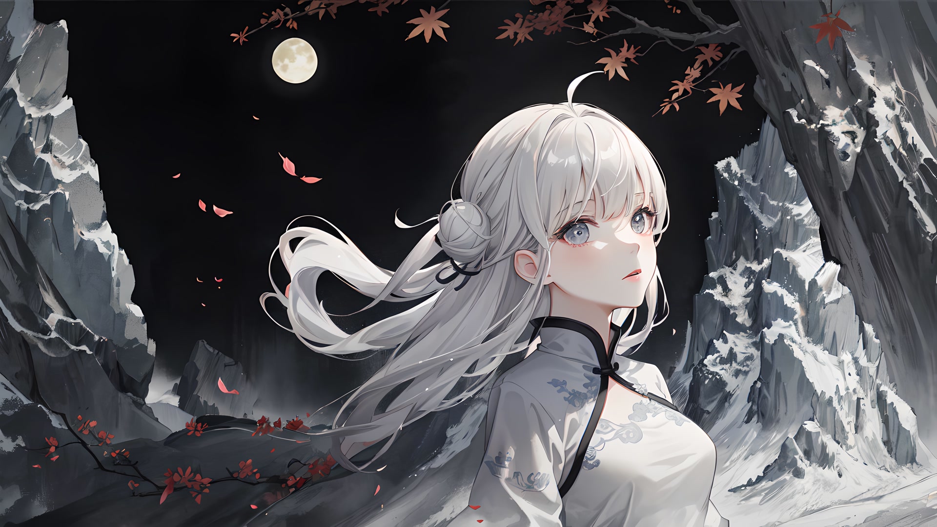 月下白发少女