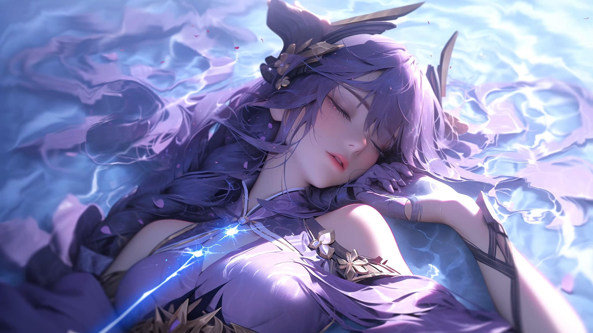 紫发少女卧水