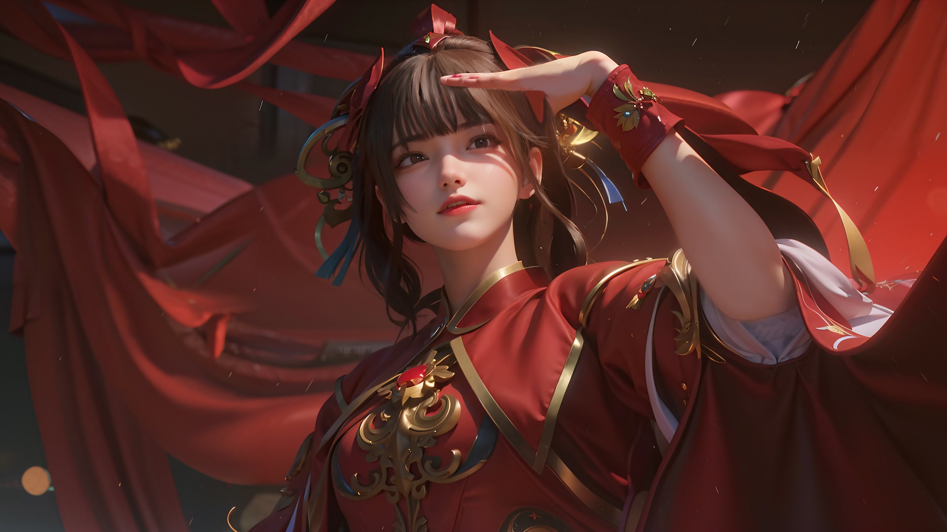 红衣少女敬礼
