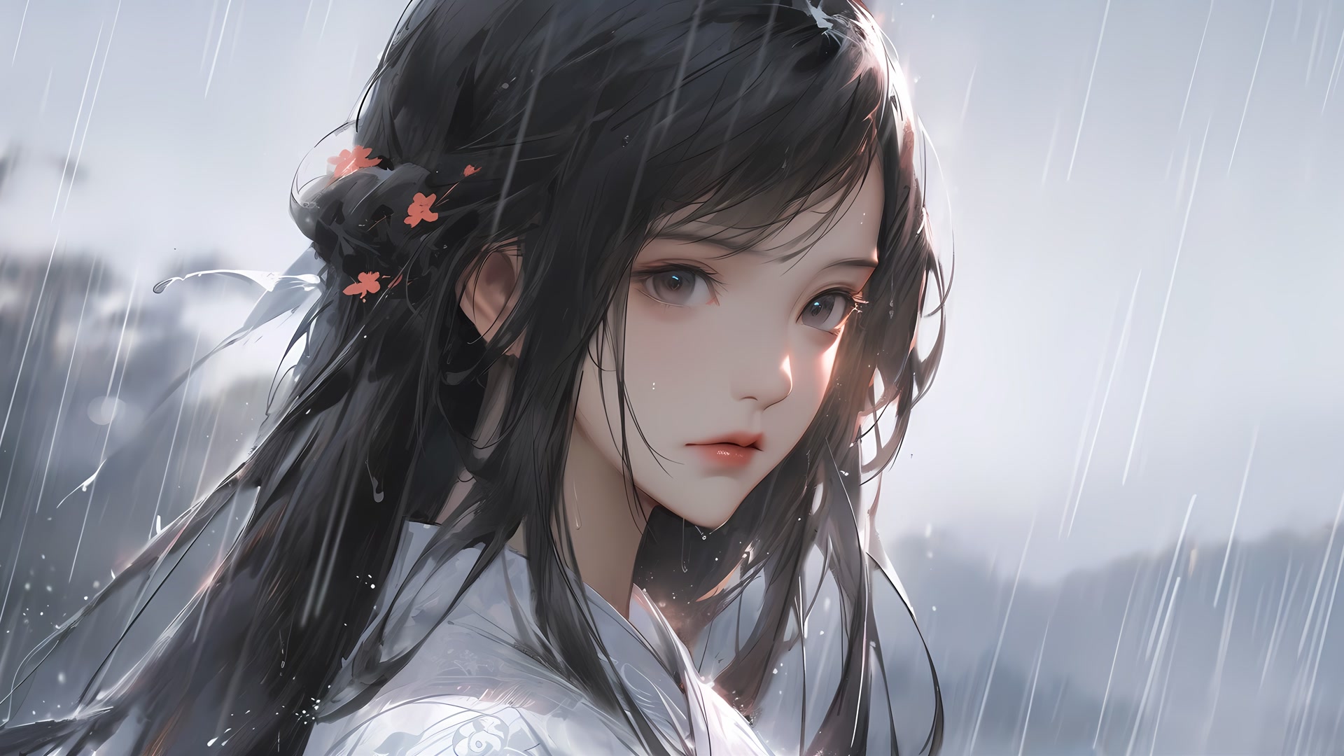 雨中古风少女