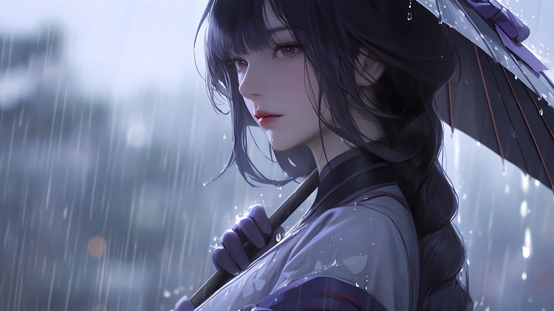 雨中撑伞少女