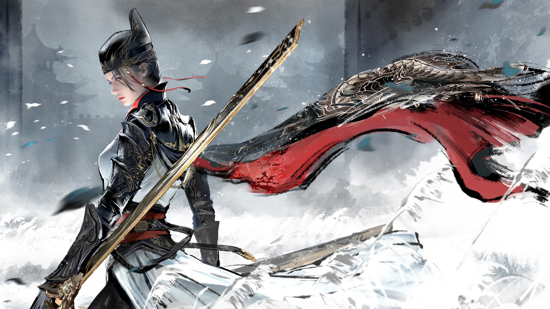 雪中持刀女将