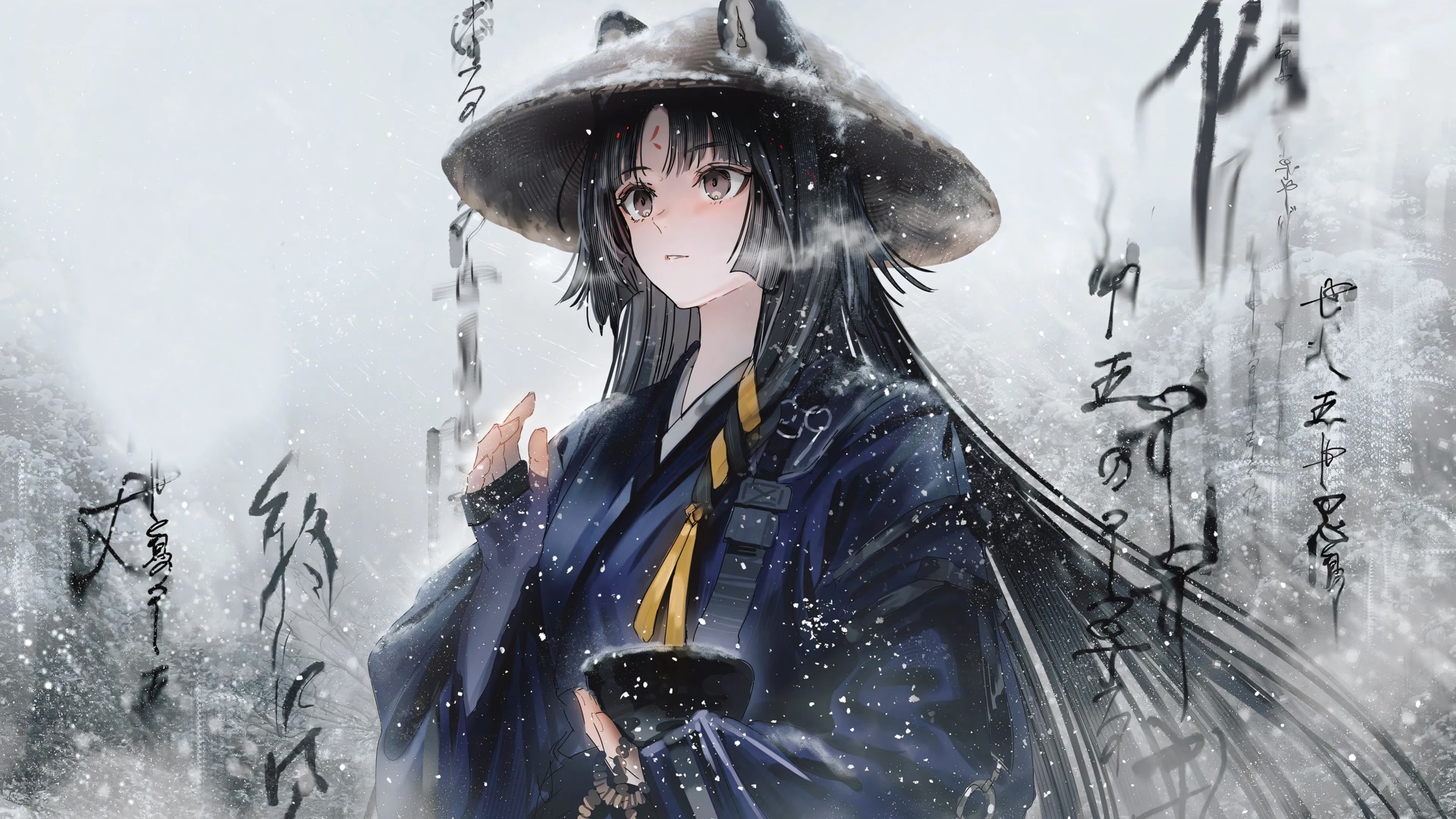 雪中斗笠少女