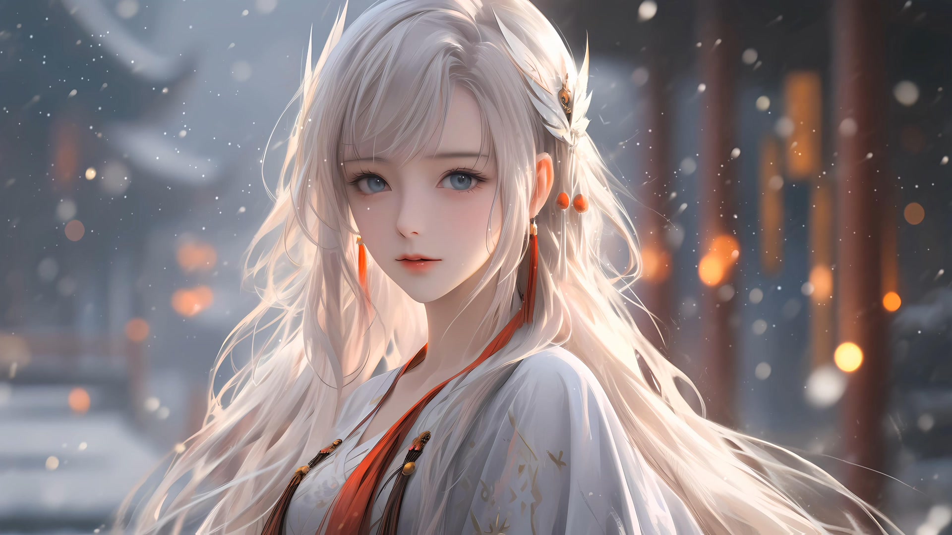 雪中白发美人