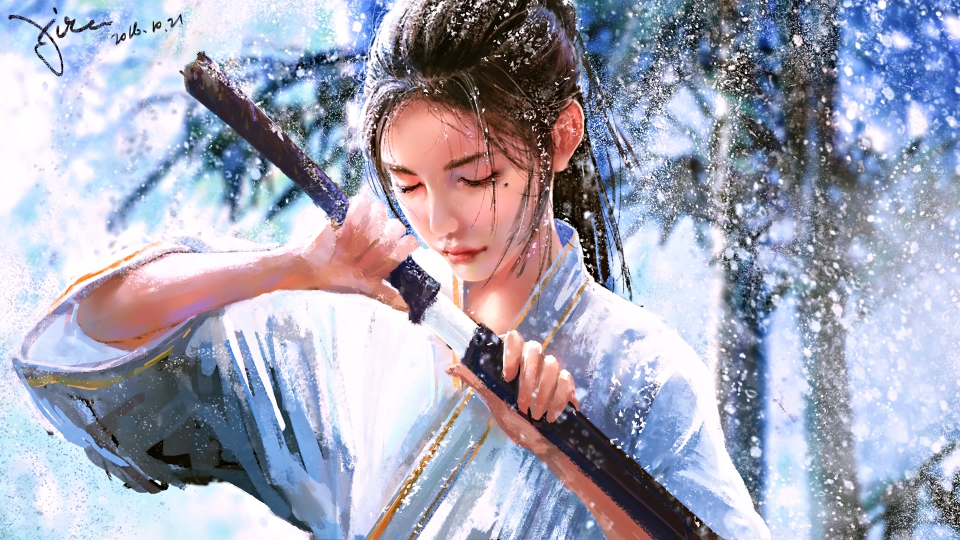 雪中白衣剑女