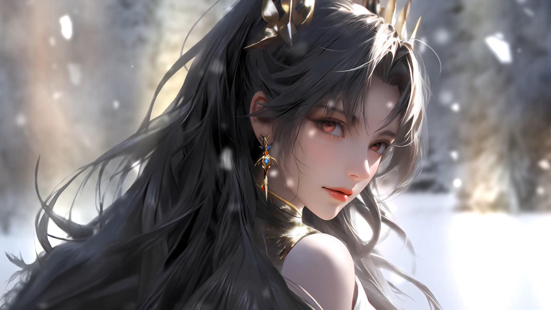 雪中黑发美人