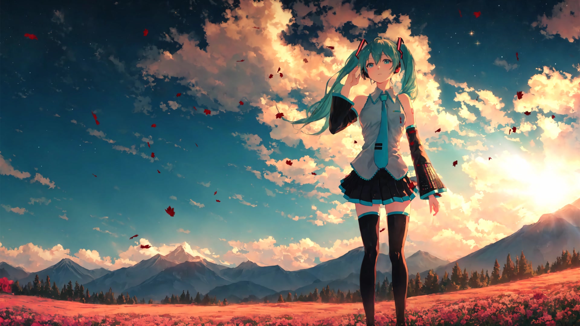 初音夕阳花海