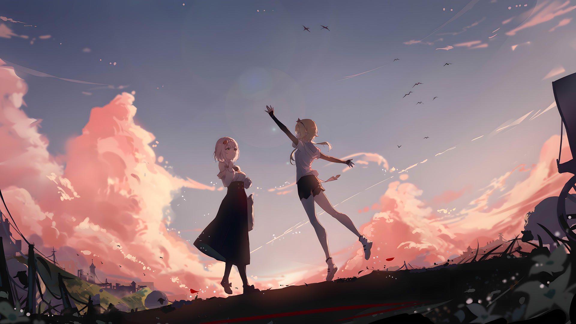 夕阳下的少女