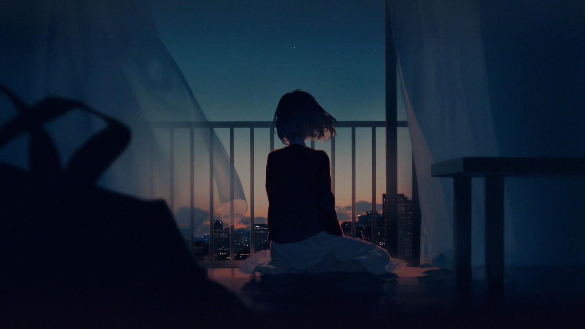 少女独坐窗前