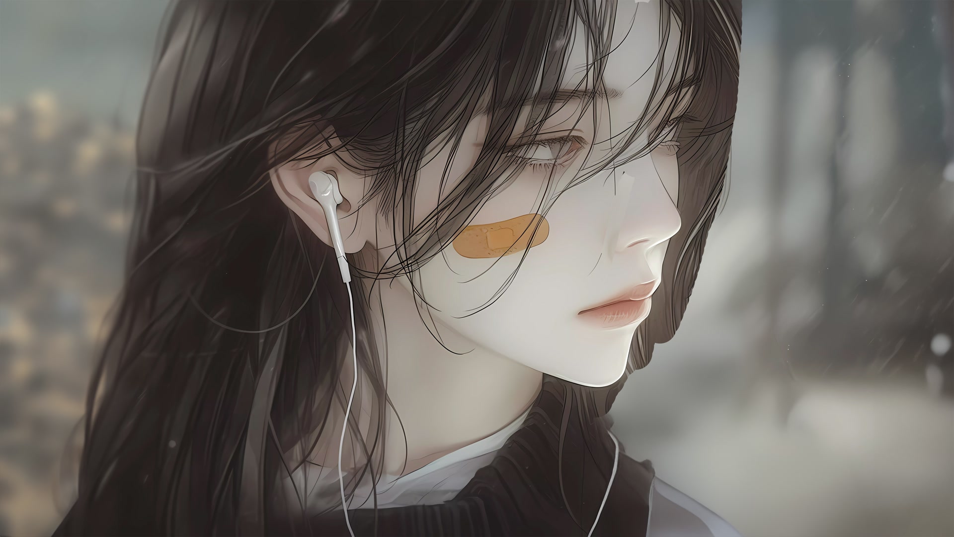 戴耳机的少女
