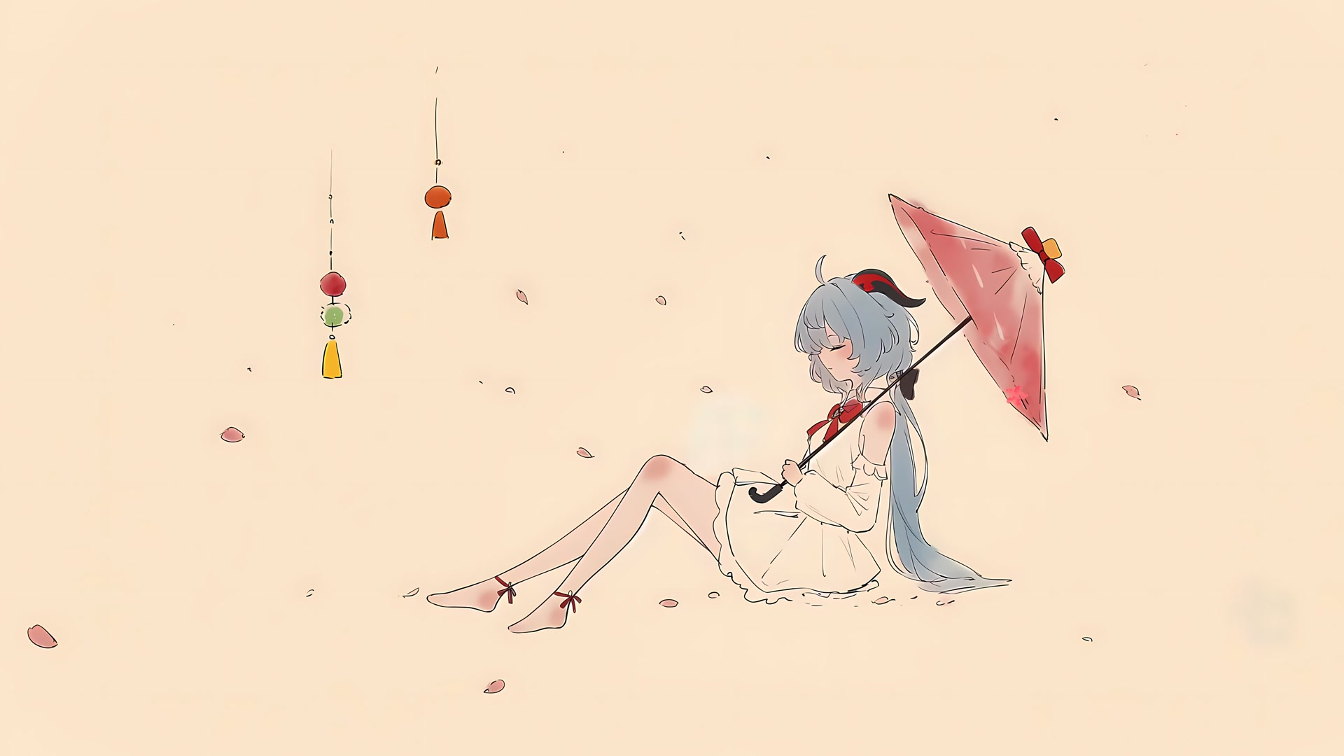 撑伞少女静坐