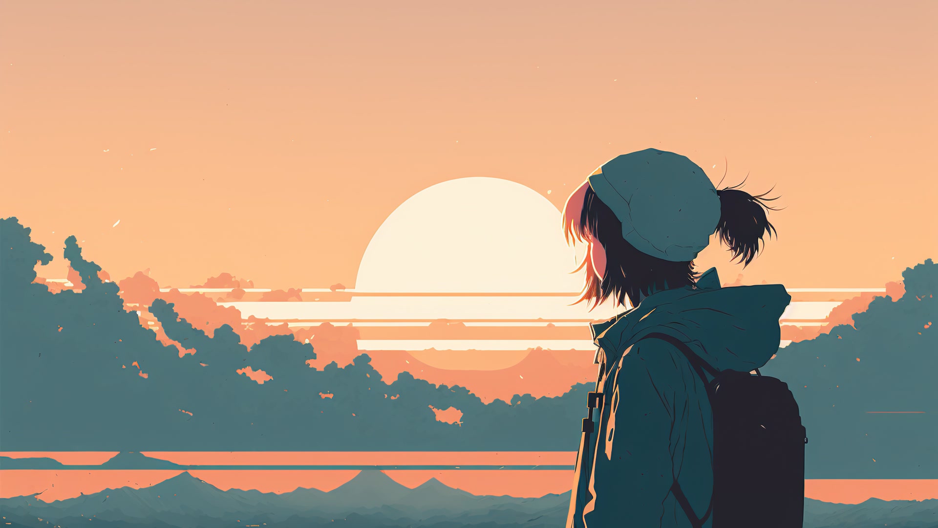 旅人凝望落日