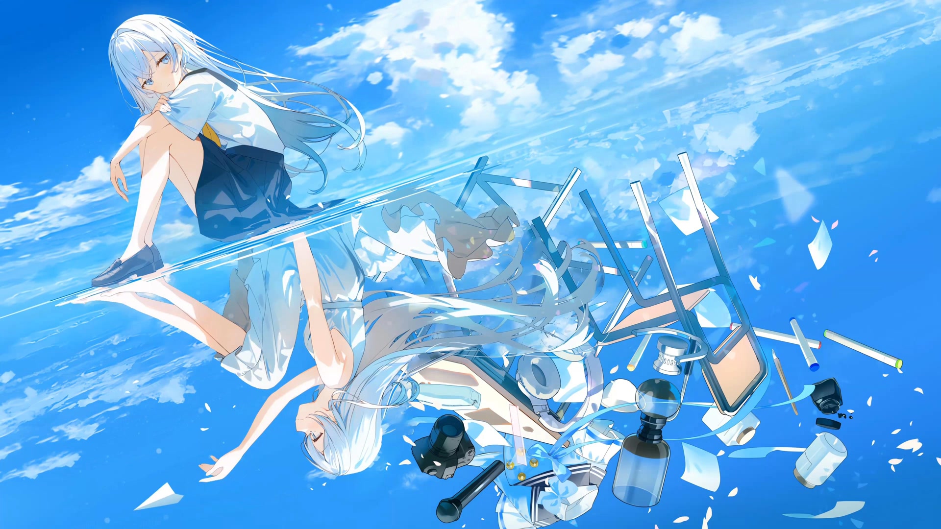 水中倒影少女