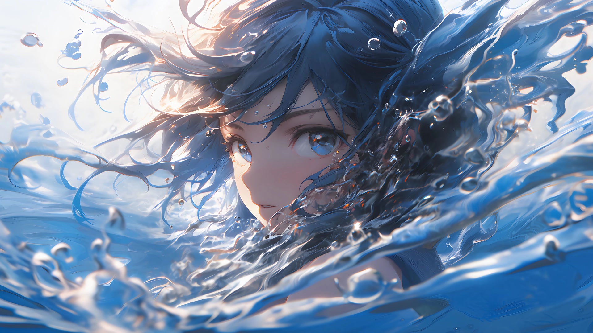 水中蓝发少女