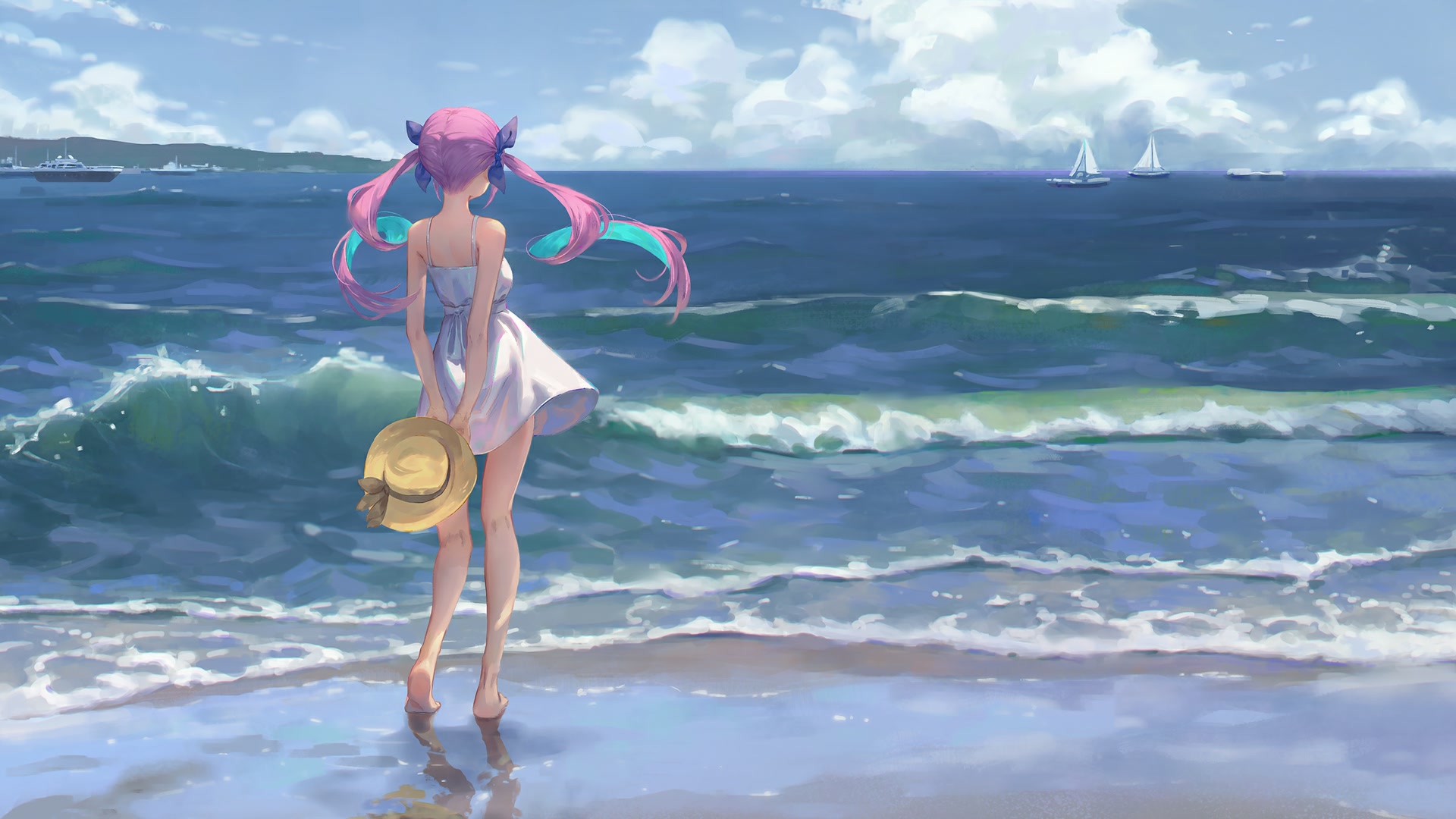 海边少女背影