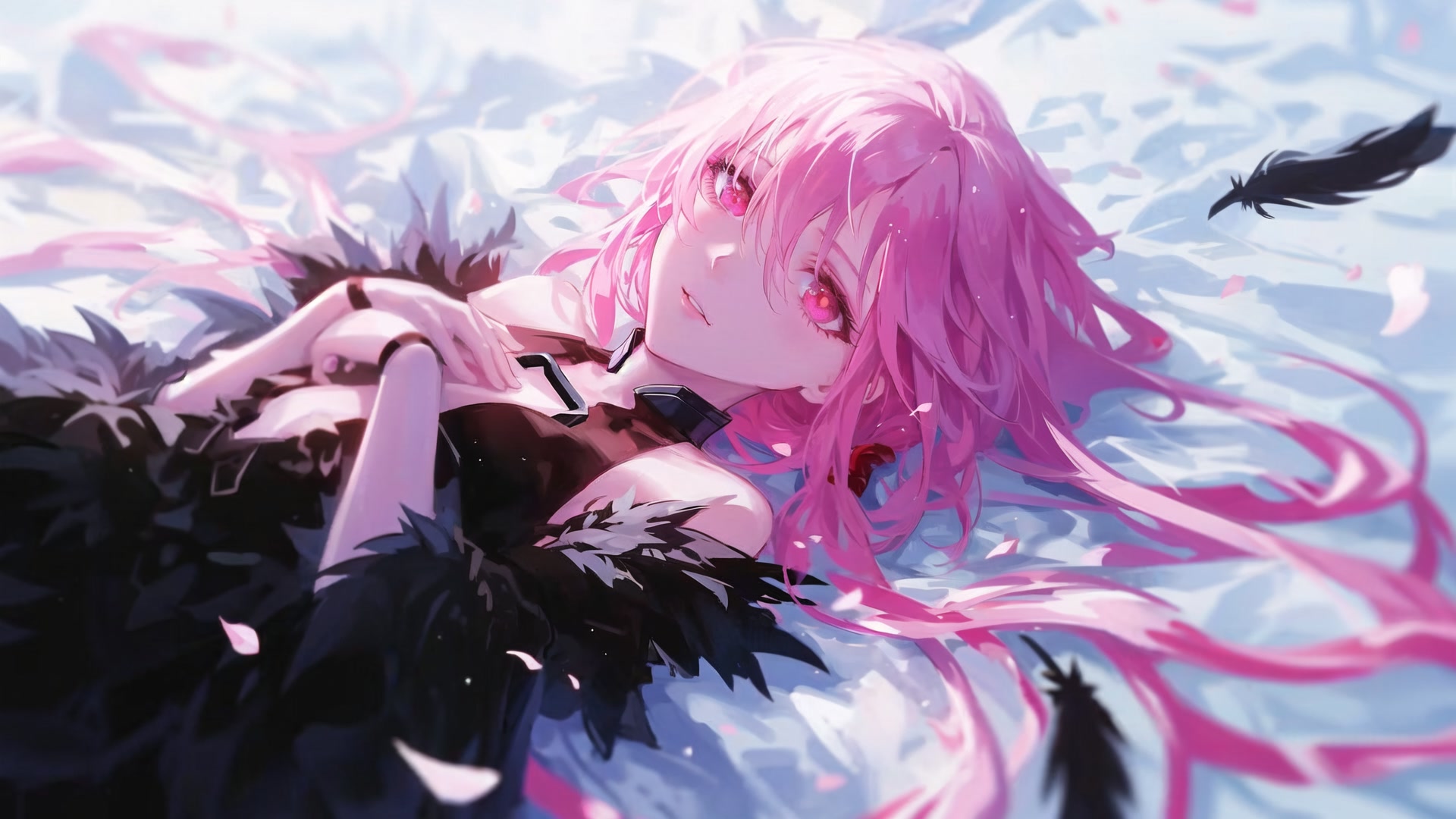 粉发少女静卧
