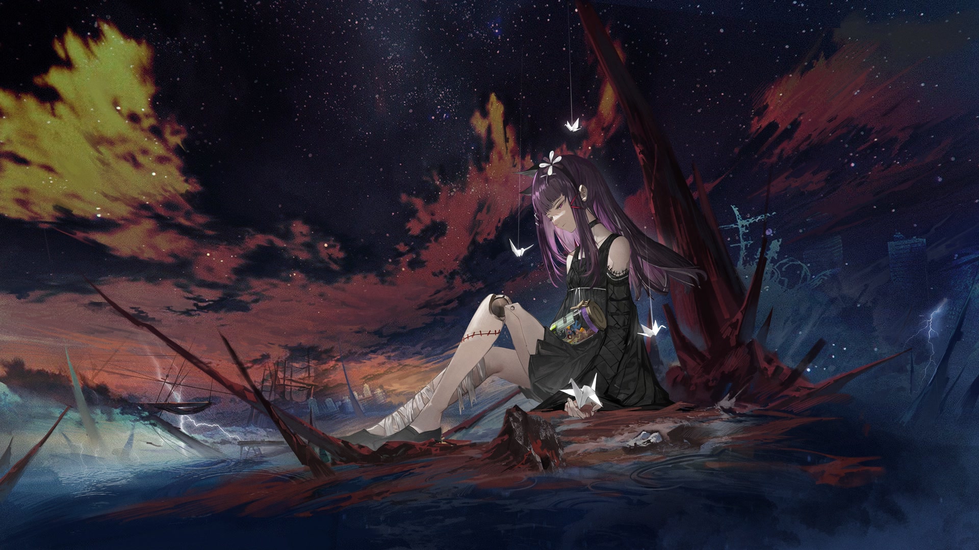 紫发少女独坐