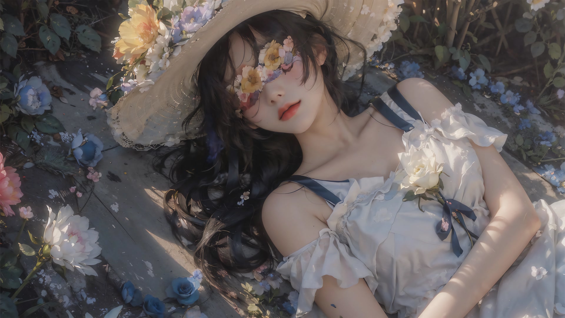 花间沉睡少女