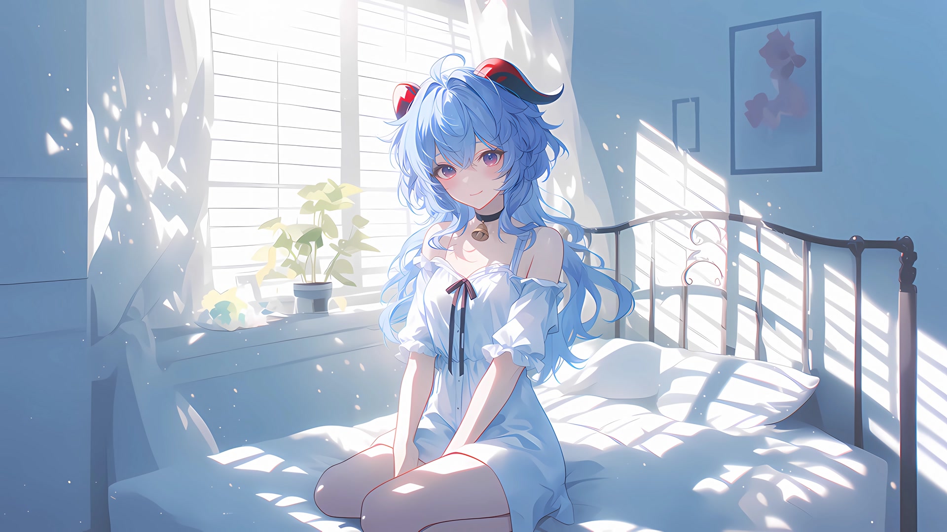 蓝发少女坐床