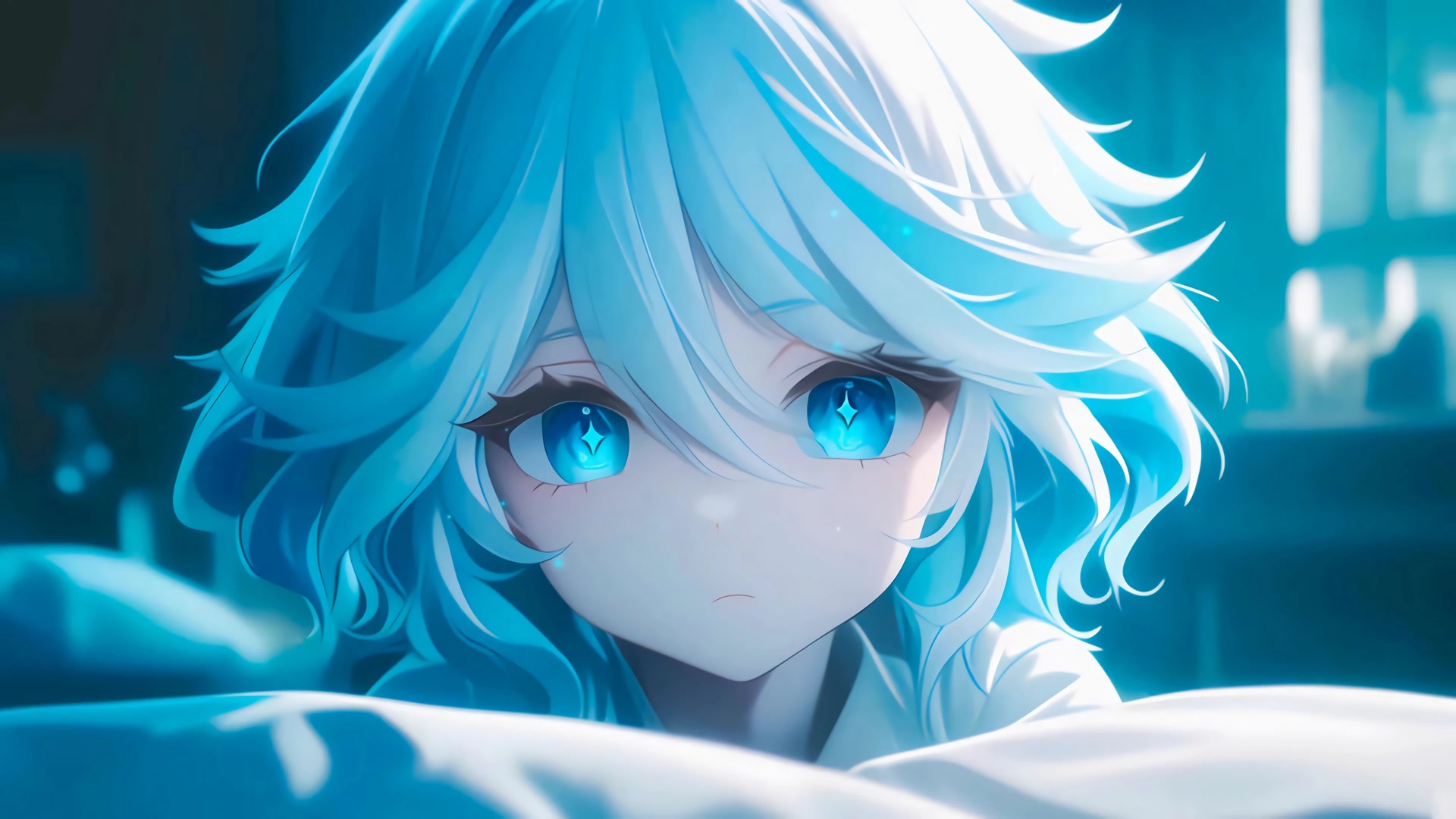 蓝发少女泪眼