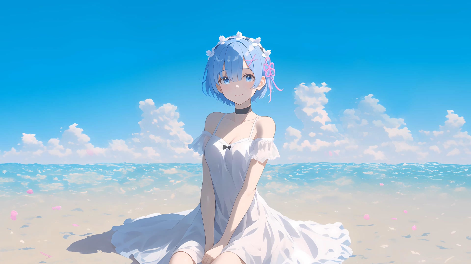 蓝发少女海边