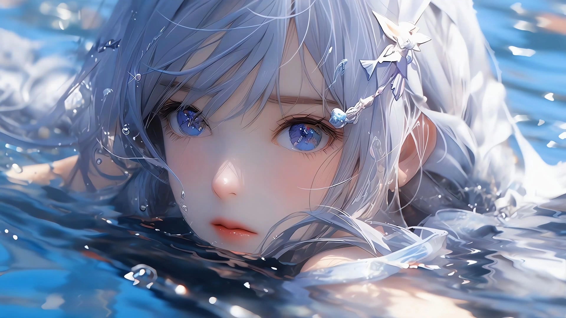 银发少女戏水
