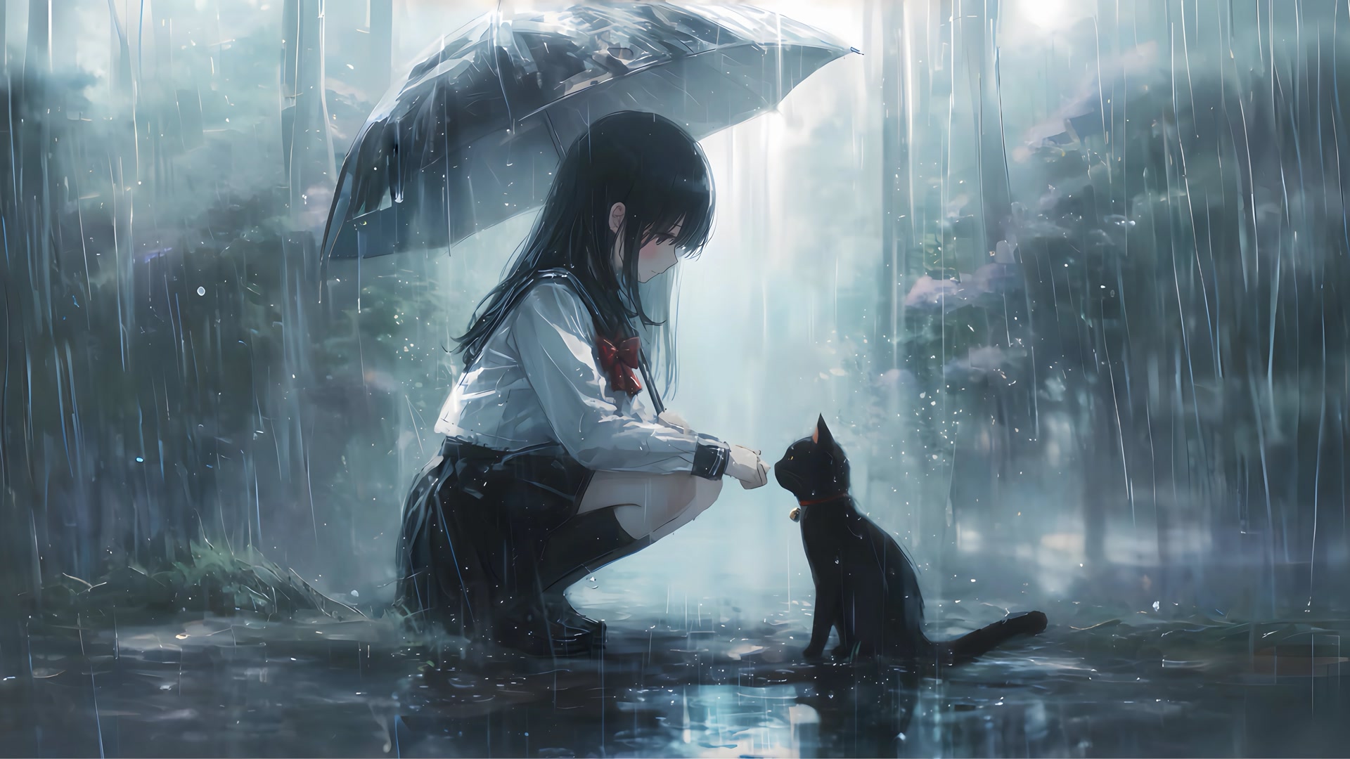 雨中少女与猫