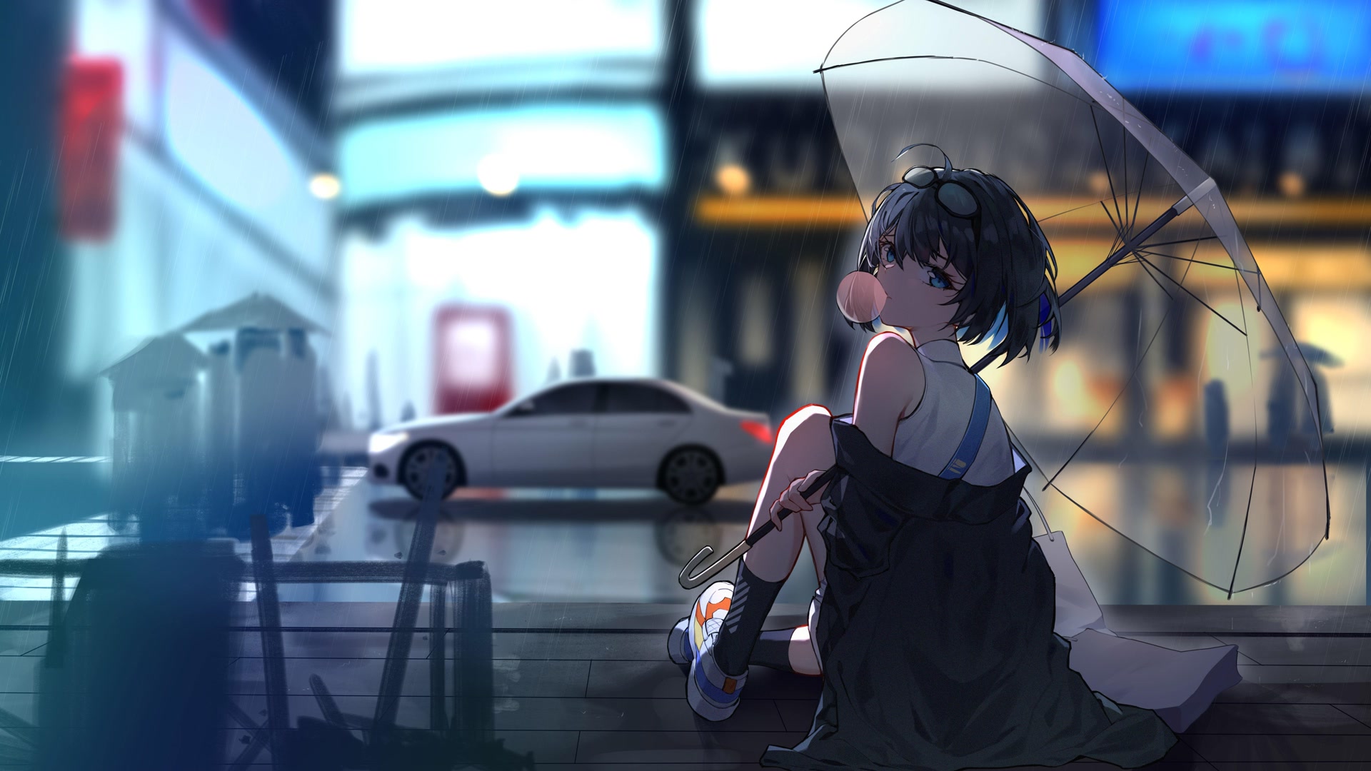 雨中撑伞少女