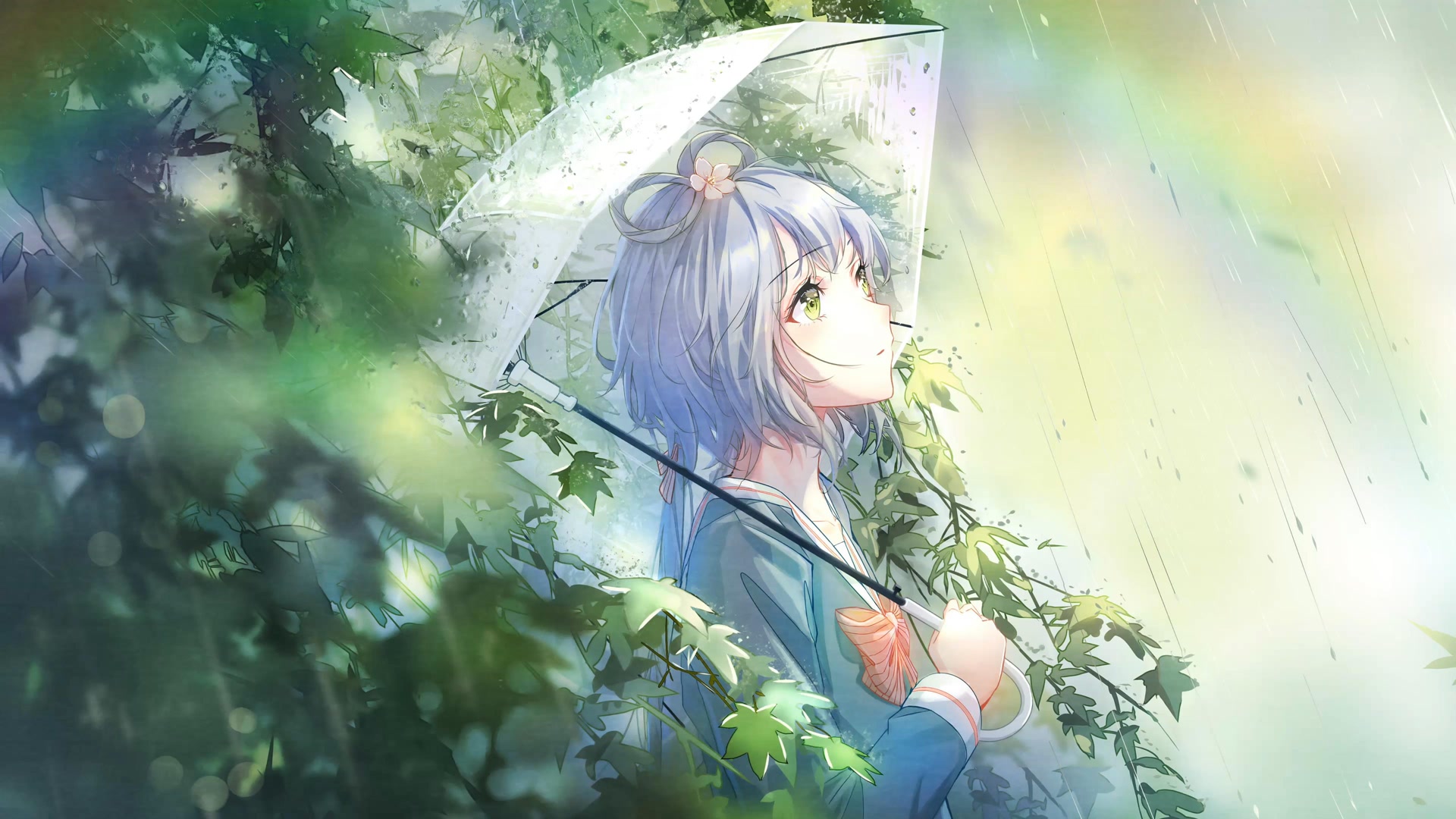 雨中撑伞少女