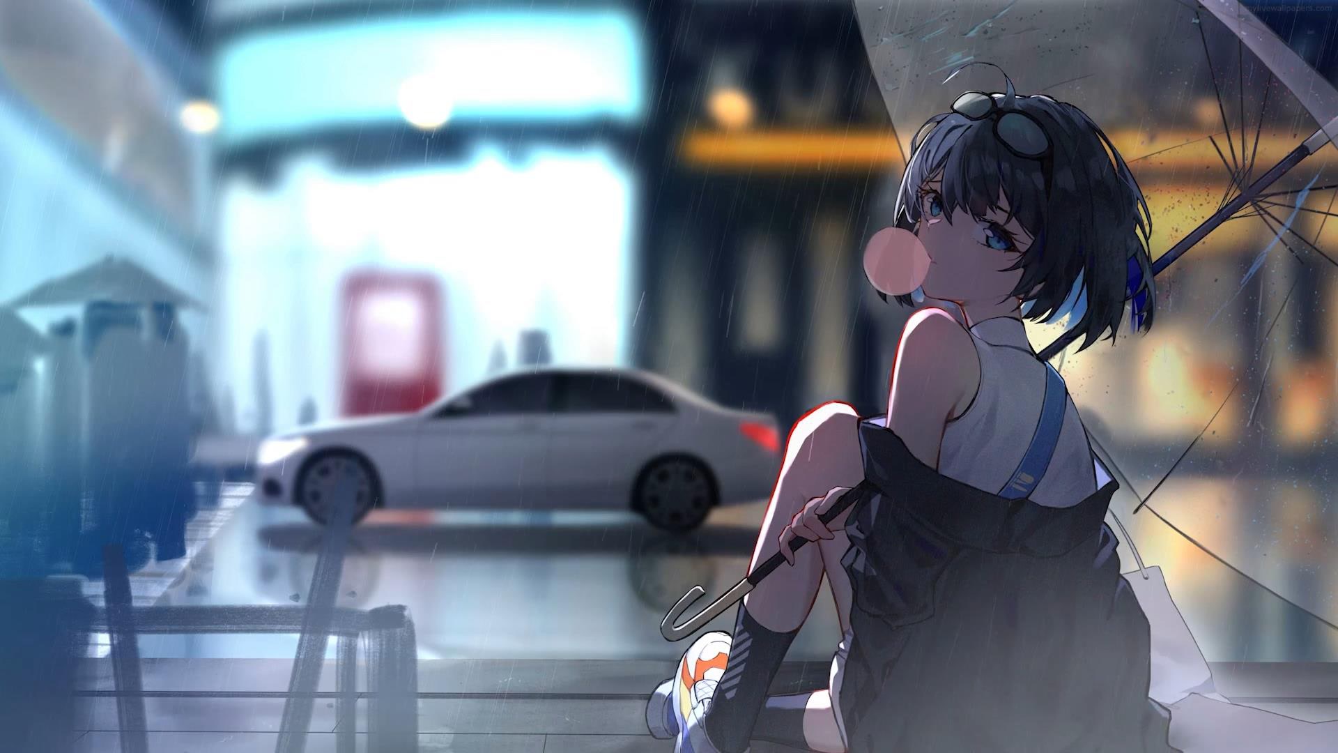 雨中撑伞的少