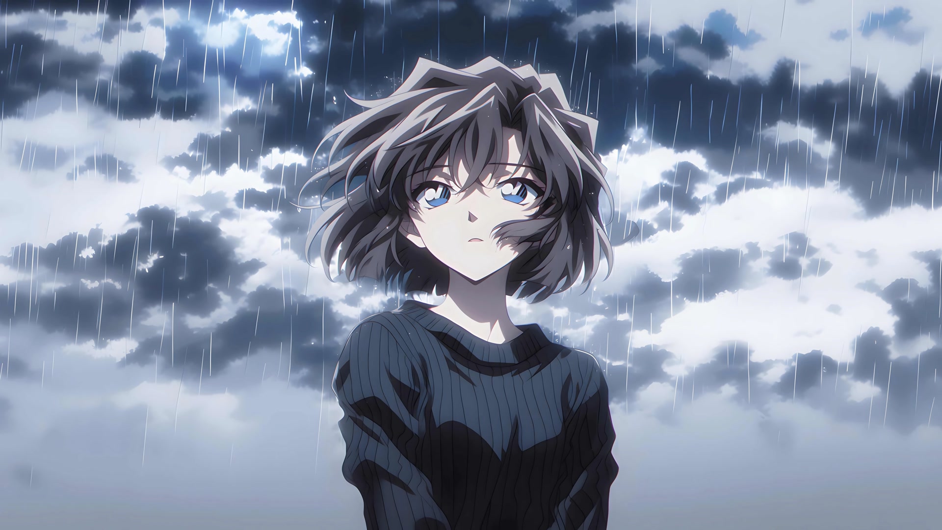 雨中蓝眼少女