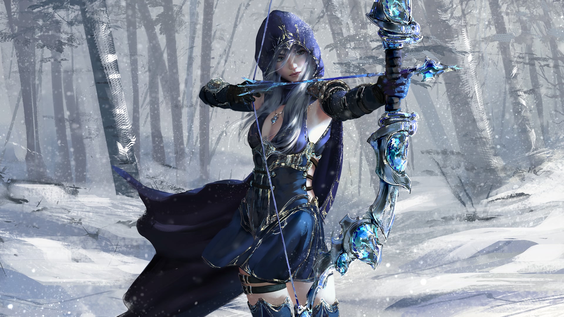 雪中女弓箭手