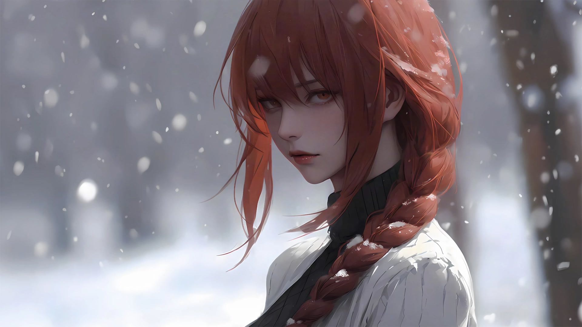 雪中红发少女