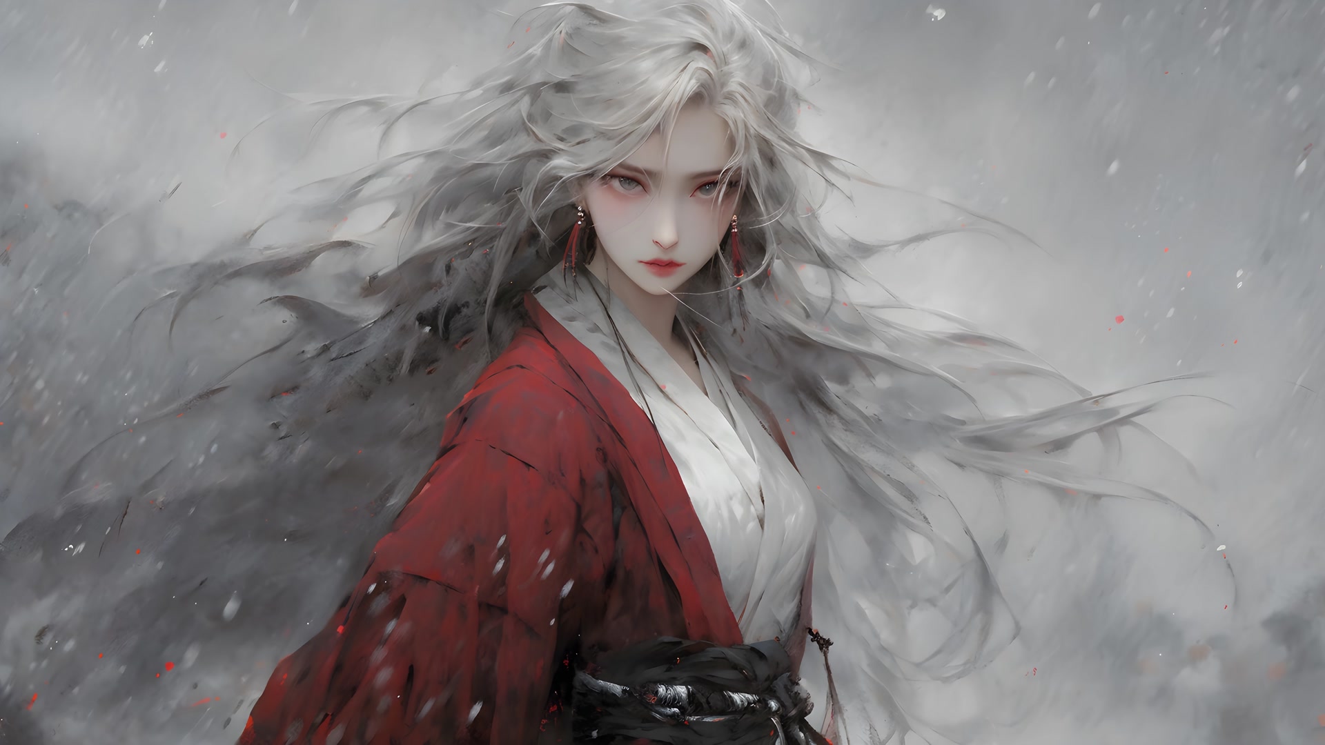 雪中红衣剑客