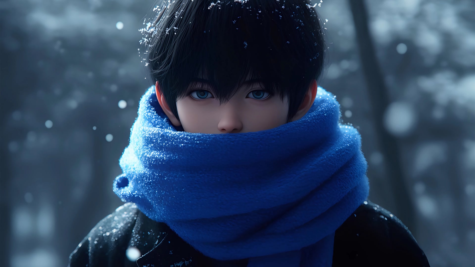 雪中蓝眸少年